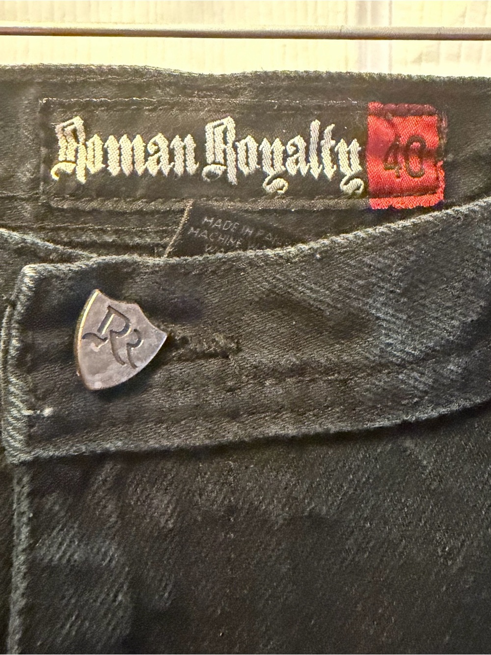 Royalty Culture Jeans Mens 40 Black Embroidered Pocket Y2K
